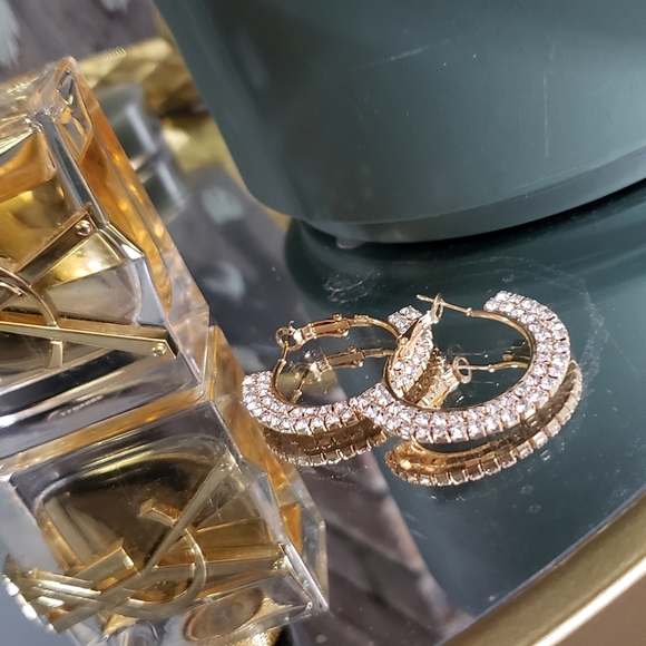 Gold Plated Cubic 💎 Zirconia Hoops - Picture 2 of 5